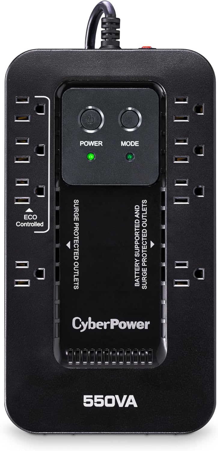 CyberPower EC850LCD Ecologic Battery Backup & Surge Protector UPS System, 850VA/510W, 12 Outlets, ECO Mode, Compact, Uninterruptible Power Supply