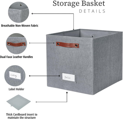 DECOMOMO Cube Storage Bin, Storage Cubes with Labels, Baskets for Shelves Kallax Linen Closet Organizers (Cube 10.5x11"/ 6pcs, Black)