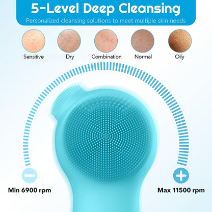 Landmore Silicone Face Scrubber, Waterproof Facial Cleansing Brush with Red Light Thermal Massage, Electric Face Scrubber with Nose Scrubber Exfoliator for Women/Men Deep Cleansing, Power Exfoliating