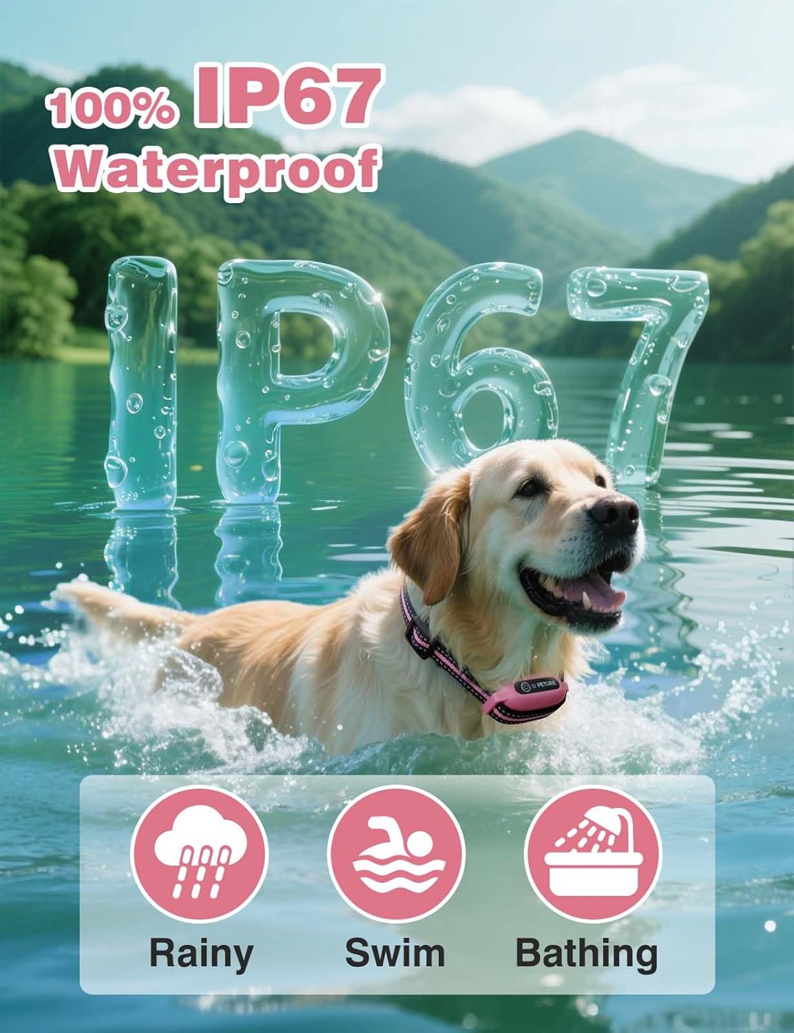 Peture Shock Collar with Remote -Long Range Control Training Collar for Dogs Rechargeable IPX7 Waterproof Dog Training Collar for Large Medium Small Dogs 3 Chanal (Pink)
