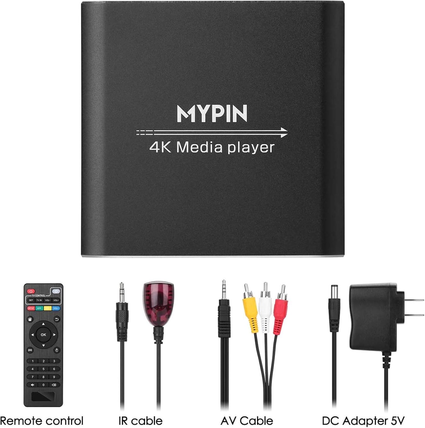 4K Media Player with Remote Control,Digital MP4 Player for 8TB HDD/USB Drive/TF Card/H.265 MP4 PPT MKV AVI Support HDMI/AV/Optical Out and USB Mouse/Keyboard-HDMI up to 7.1 Surround Sound…