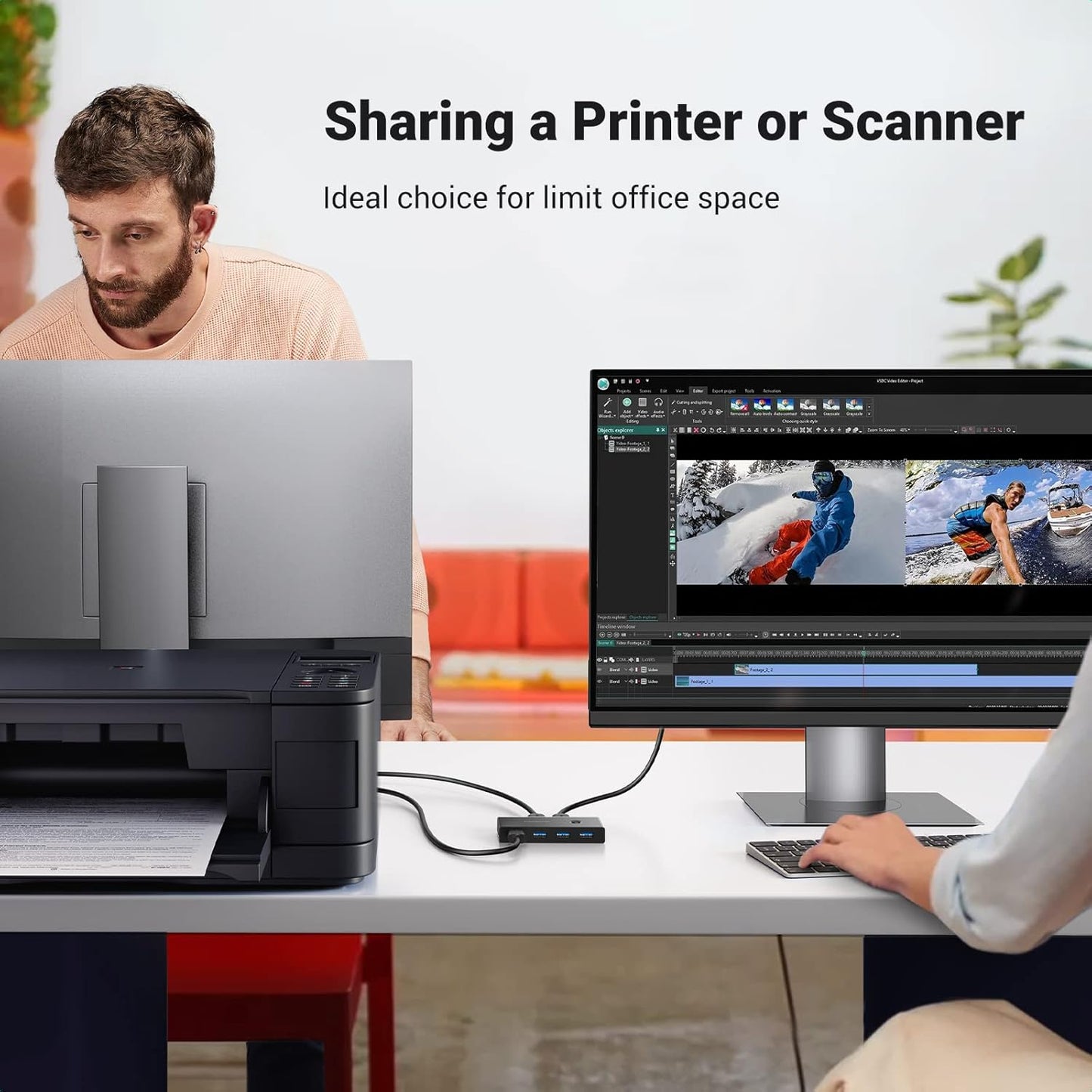 UGREEN USB 3.0 Switch, KVM Switch 2 Computers Sharing 4 Ports USB Peripheral Switcher Adapter Box Selector for PC, Printer, Scanner, Mouse, Keyboard with One-Button Swapping