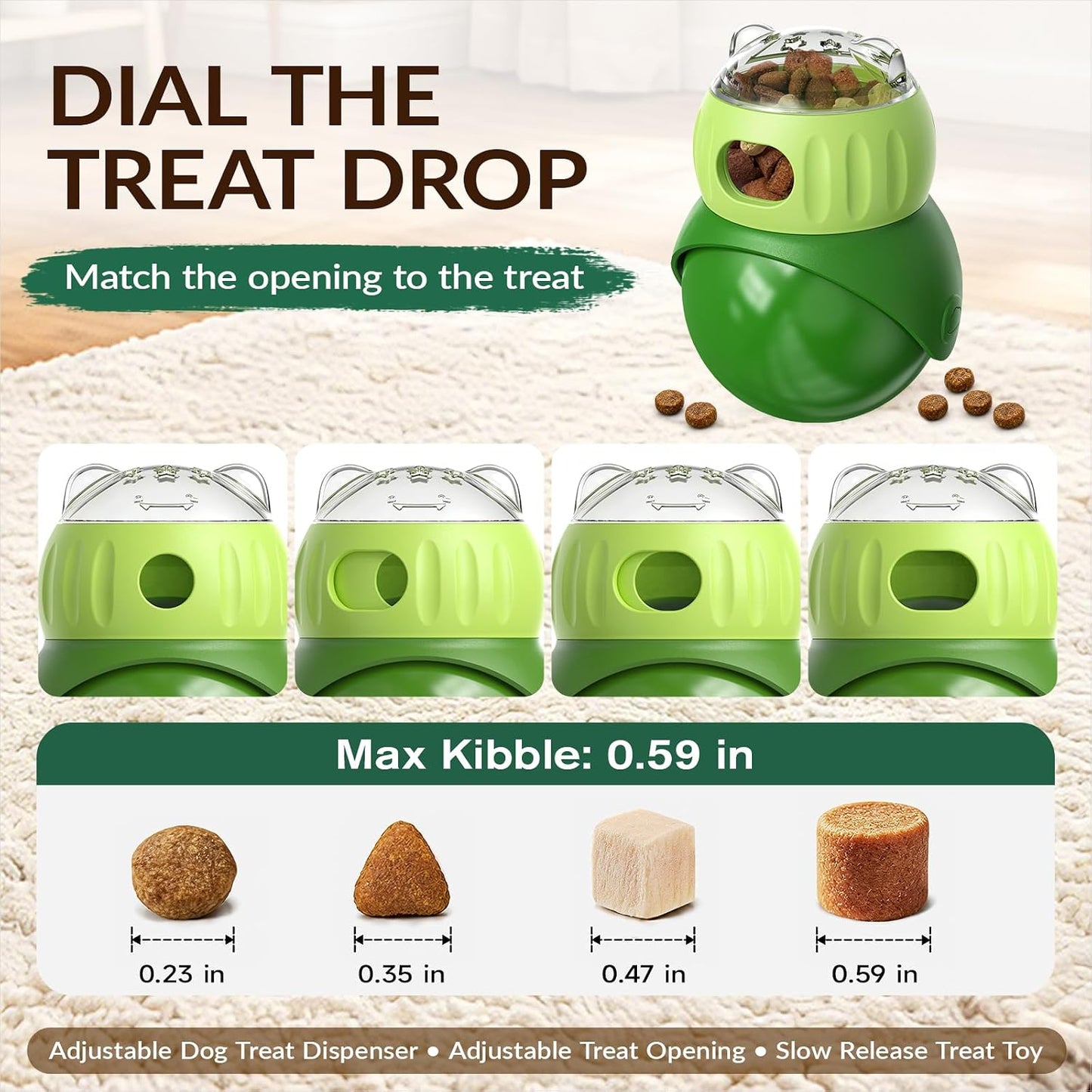 KADTC Wobble Treat Dispensing Ball, Slow Feeder & Puzzle Toy for Small Dogs | Adjustable reward flow and no-tip forward motion: extend indoor mealtimes, burn energy, stimulate the mind, and beat boredom.