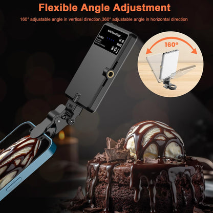 TONEOF Portable Selfie Light,Rechargable 60 LED Phone Light with Clip & Double 1/4" Screw Hole,2500k-9000K Dimmable Camera Light for iPhone,Android,Laptop,Tablet,Selfie/Video Conference