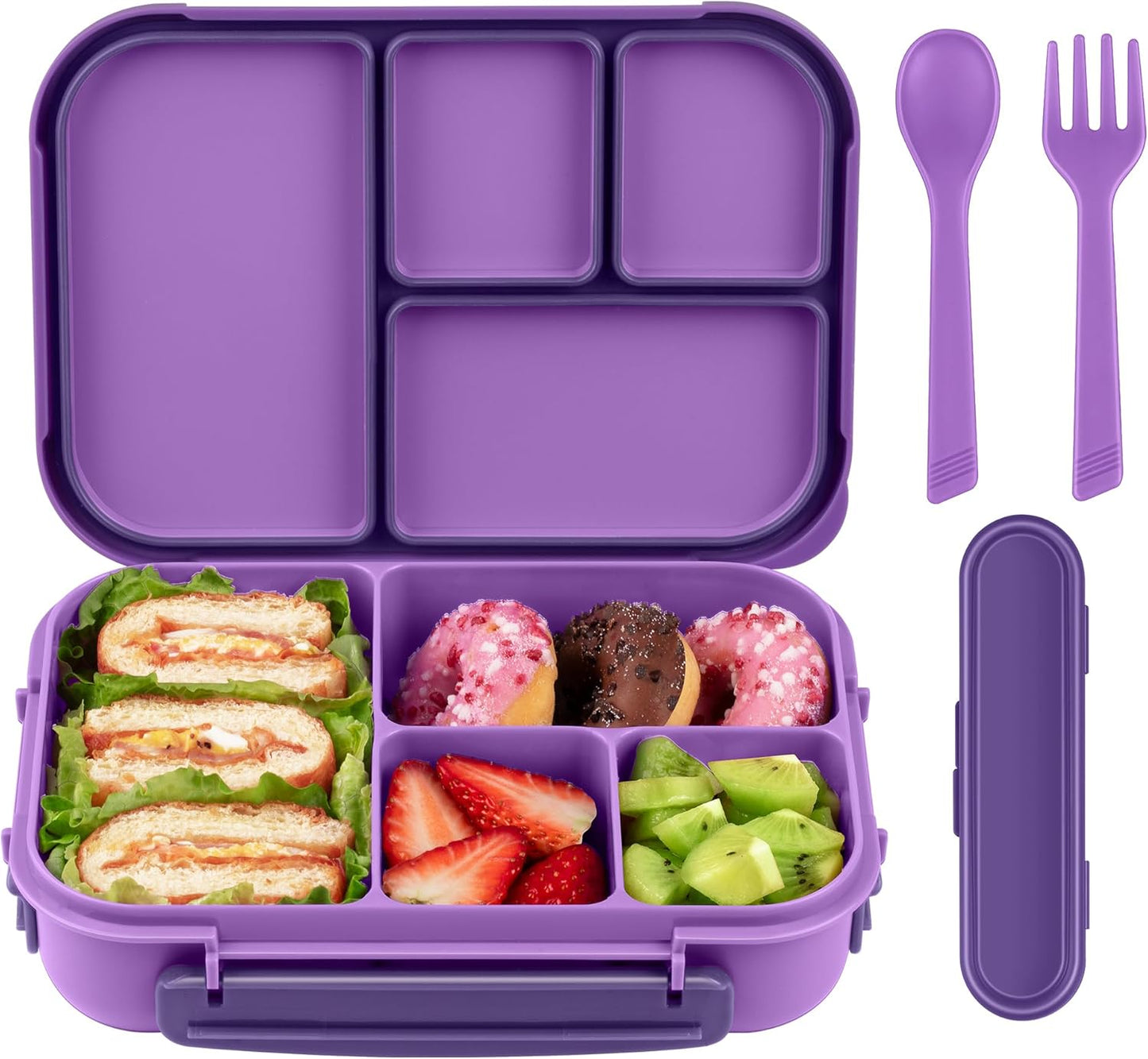 Amathley Lunch Box Kids,Bento Box Adult Lunch Box,Leakproof Lunch Containers for Adults/Kids/Toddler,1200ML-4 Compartments bento Lunch box with Utensil,Microwave & Dishwasher Safe(Dark Gray)