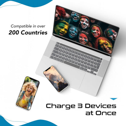 Ceptics Universal Travel Adapter kit, Dual USB (QC 3.0) + 2 US outlets + USB-C Cable, Use with Chargers, Cell Phones, Laptops, 6 Plug attachments for Worldwide use (Does Not Convert Voltage) (WPS-2B)