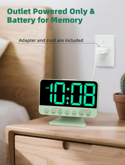 Odokee Digital Alarm Clocks for Bedrooms: Large Bold Number 5 Brightness Dimmer - Easy to Read Across The Room - 5 Alarm Sound 8 Night Light - Silver
