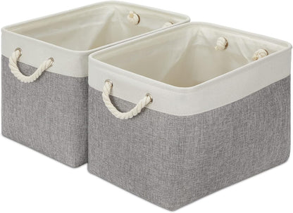 DULLEMELO Storage Baskets for Shelves, Fabric Collapsible Rectangular Storage Bins for Shelves, Closets, Nursery, Home, Office, Empty Gift Baskets (White&Teal)