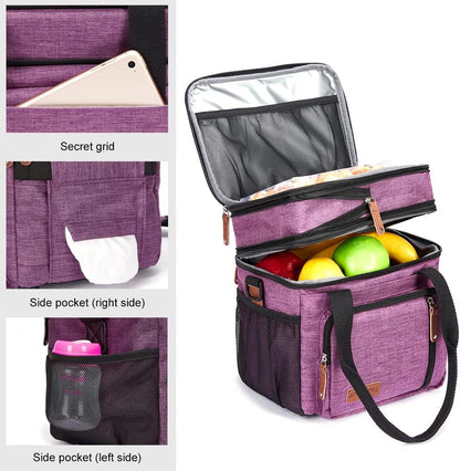 Lunch Bag Women Insulated Lunch Box for Work, Purple Expandable Large Lunch Bags, Leakproof Double Deck Lunch Box Cooler Bag（Purple）