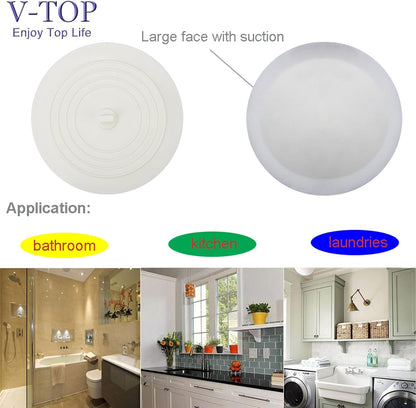 V-TOP Tub Stopper 2 Pack, 6 inches Large Silicone Drain Plug Hair Stopper Flat Suction Cover for Kitchen Bathroom Accessories and Laundry