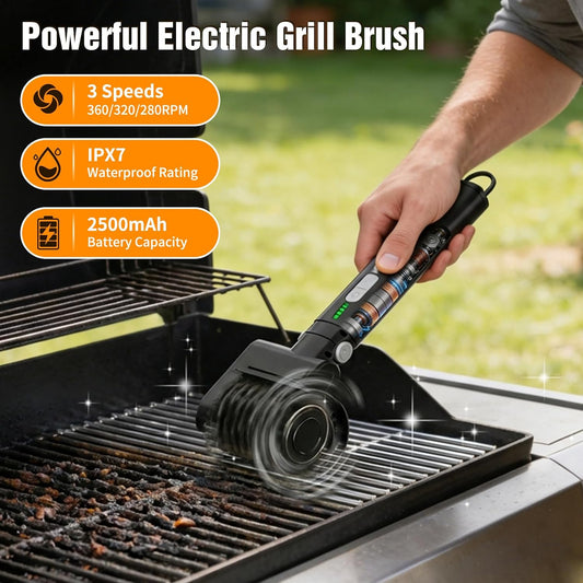 BlueFire 2 in 1 Electric Grill Brush, Cordless Electric Grill Cleaner, 360° Rotating Cleaner Brush Head, Rechargeable BBQ Grill Brushes for Outdoor Grill