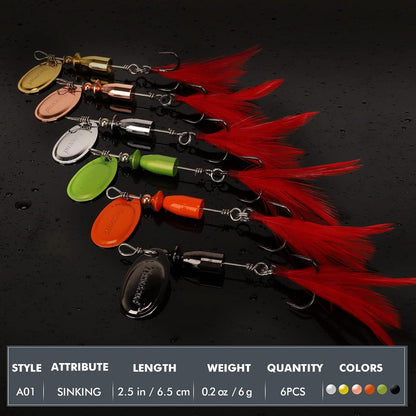 TRUSCEND Fishing Spinners with Unique Double Spoons, Nano-Plated Rooster Tail Fishing Lures with Copper Body & Blade, Great Action Blade Bait for Bass Trout Walleye, Freshwater Ice Fishing Jigs
