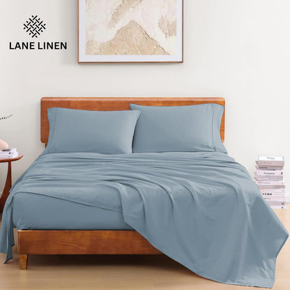 Lane Linen 100% Organic Cotton Queen Sheet Set, 4-Piece Percale Bed Sheets for Queen Bed - Soft, Breathable, Hypoallergenic, Deep Pocket Fits Mattress Up to 15" Deep, Hotel Quality Sheets - White