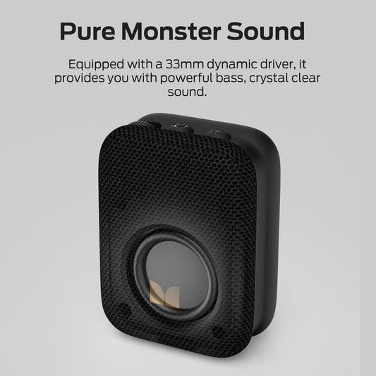 Monster Atomic Atom Wearable Bluetooth Speaker with Mics for Hands-Free Calls, IPX5 Waterproof, Compact and Portable Speaker for Workout, Cycling, Black - PuriLite