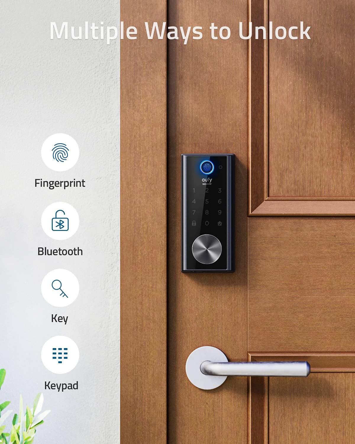 eufy Security E130 Smart Lock Touch, Fingerprint Keyless Entry Door Lock, Bluetooth Electronic Deadbolt, Touchscreen Keypad, IP65 Weatherproofing, Compatible with Wi-Fi Bridge (Sold Separately)