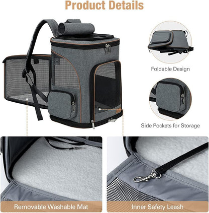 Lekesky Cat Backpack Expandable Dog Carrier Backpack Airline Approved Pet Backpack Carrier for Cats, Small Dogs, Puppies Under 13 Lbs, Grey