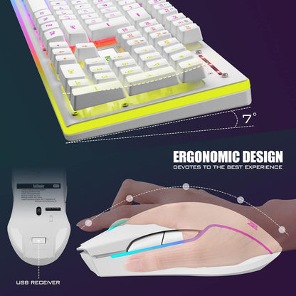 RedThunder K10 Wireless Gaming Keyboard and Mouse Combo, LED Backlit Rechargeable 3800mAh Battery, Mechanical Feel Anti-ghosting Keyboard + 7D 3200DPI Mice for PC Gamer (Black)