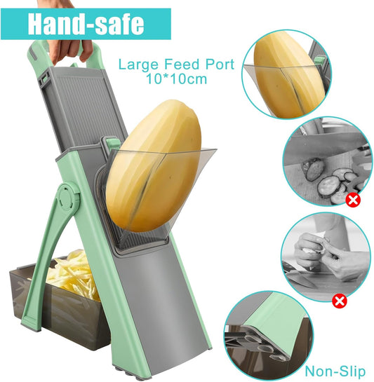 MEKOTRIN Vegetable Chopper Mandoline Slicer for Kitchen, Vegetable Food Slice Potato Slicer Chopper, Veggie Chopper with Container, Adjustable Thickness Julienne + Dicer, Kitchen Tools Gadgets, Green - PuriLite