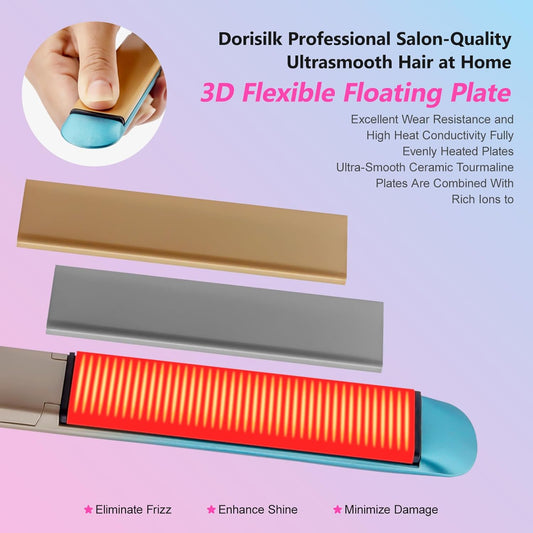 DORISILK Colorful Flat Iron 450 Degrees, Ceramic Hair Straightener and Curler 2 in 1, 30s Fast Heat Straightening Iron for Hair, Dual Voltage Hair Iron 1 Inch Salon Control Temp Gift for Women Girls