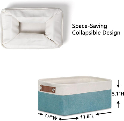 DULLEMELO Storage Baskets for Shelves, Fabric Collapsible Rectangular Storage Bins for Shelves, Closets, Nursery, Home, Office, Empty Gift Baskets (White&Teal)