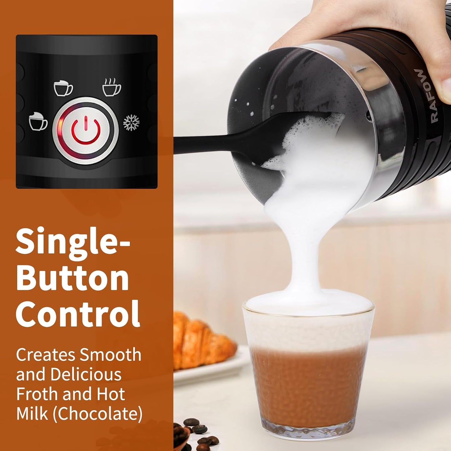 4 in 1 Electric Milk Frother: 10oz/350 mL Large Capacity Electric Milk Steamer for Hot and Cold Milk Froth - Automatic Milk Frother & Warmer for Latte, Cappuccinos, Macchiato, Hot Chocolate