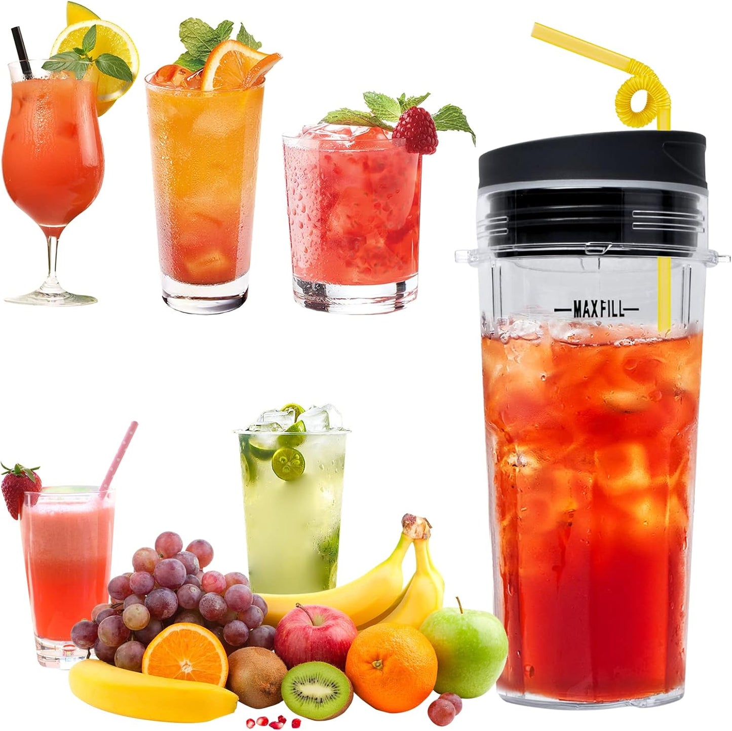 16oz Blender Cup Compatible with Ninja Blender BL660 BL740 BL770 BL780 BL810 QB3000, Single Serve Cup with Sip & Seal Lids for Nutri Ninja Replacement Parts
