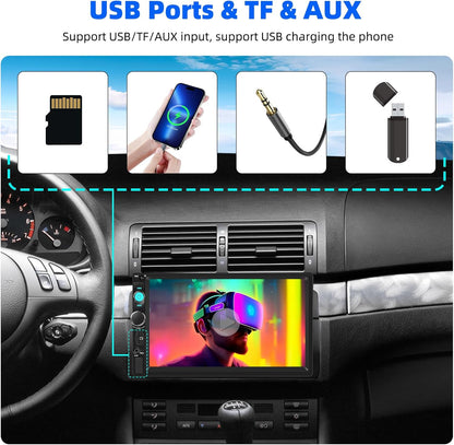 Universal Double Din Car Stereo 7 inch Touchscreen Radio with Mirror Link FM Receiver Multimedia Player Head Unit Bluetooth EQ USB TF AUX+ 12 LED Backup Camera MIC