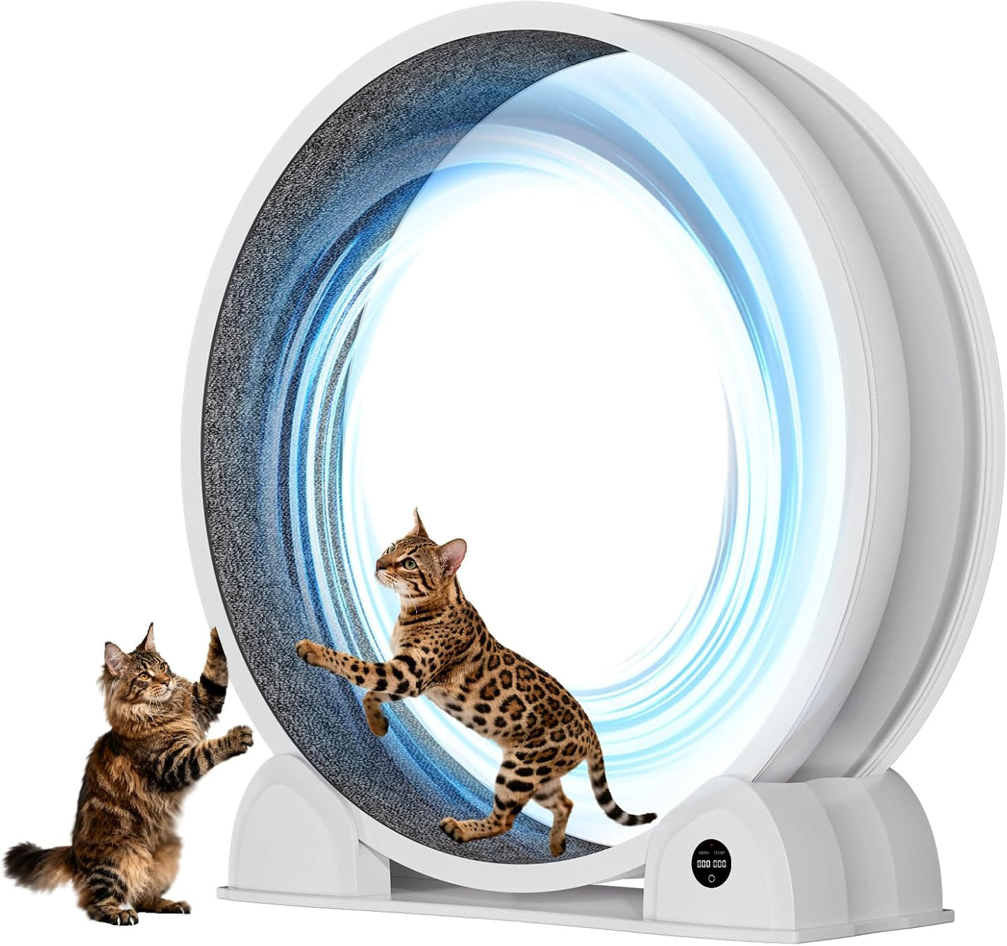 Cat Exercise Wheel with Pedometer, 44" Large Cat Running Treadmill with Carpeted Runway for Indoor Cats Up to 30 lbs, Small Animal Health & Fitness (No Electronics) (Black-Gray Carpet)