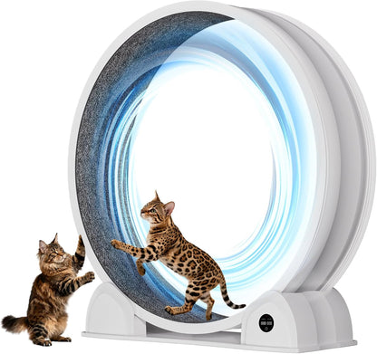 Cat Exercise Wheel with Pedometer, 44" Large Cat Running Treadmill with Carpeted Runway for Indoor Cats Up to 30 lbs, Small Animal Health & Fitness (No Electronics) (Black-Gray Carpet)