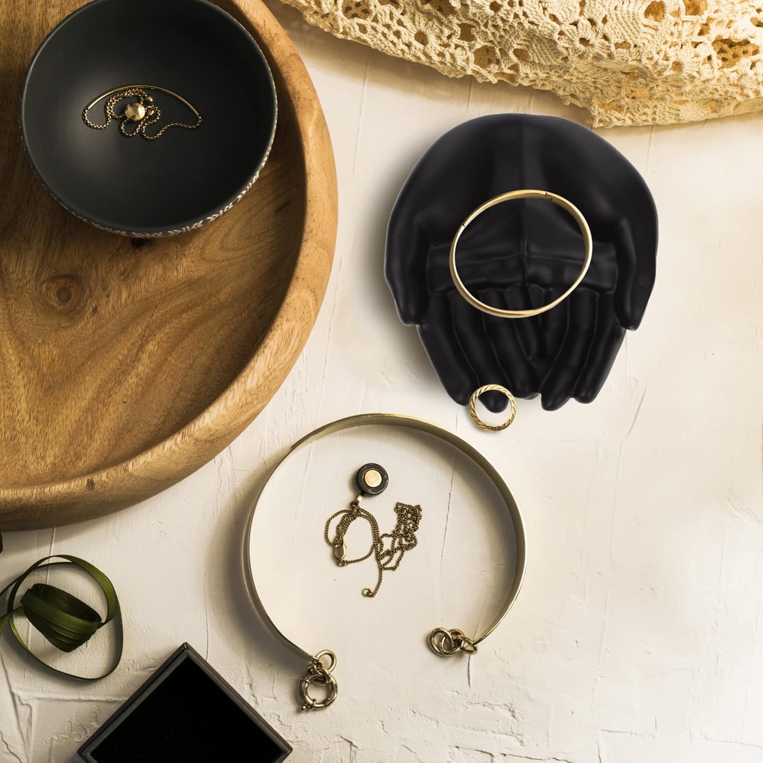 Black Palm Jewelry Organizer Tray | Resin Jewelry Storage Plate | Rings Necklace Bracelet Holder | Desktop Decor | Home Office Organizer - PuriLite