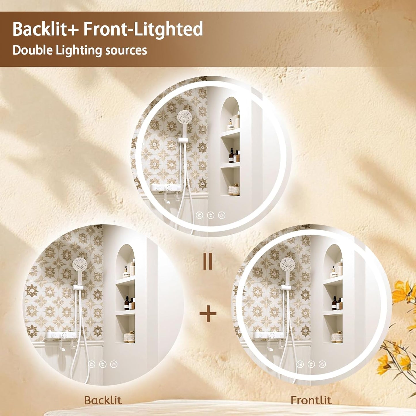 Lmsedf 24" x 32"Rectangle LED Bathroom Mirror with Lights, Backlit & Front Lighted, Wall-Mounted Vanity Mirror 3000K/4000K/6000K, Memory Functions, Anti-Fog, Dimmable Smart Mirror