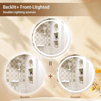 Lmsedf 24" x 32"Rectangle LED Bathroom Mirror with Lights, Backlit & Front Lighted, Wall-Mounted Vanity Mirror 3000K/4000K/6000K, Memory Functions, Anti-Fog, Dimmable Smart Mirror