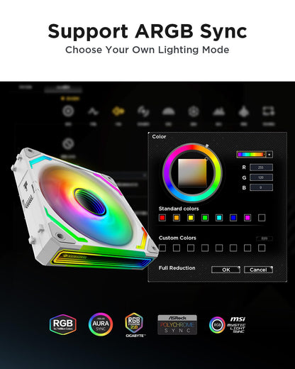 AsiaHorse COSMIQ-Black 120mm PC RGB Fans, 5V 3-PIN Connector Daisy Chain FDB PWM Computer Case Fans with RGB Controller for Cases CPU Liquid Coolers, 3Pack (Black) (White, 3_Pack_Forward_Blade)