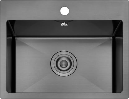 Yutong 16" x 20" Top-Mount/Drop in SS304 Stainless Steel Kitchen Black Sink Single Bowl Without Grid