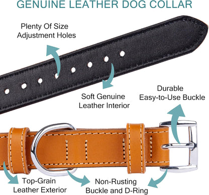 TORRUNA Soft Leather Dog Collar | Dog Collars for Small, Medium and Large Dogs | Durable Heavy Duty Dog Collars