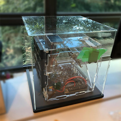 Thickened Clear Acrylic Display Case for Lego 10330 43268 76450 42170 10295 10353 Collectibles, Transparent Box Dustproof Protection with Wood-Plastic Base & String Light, Black Inside 40x20x20cm