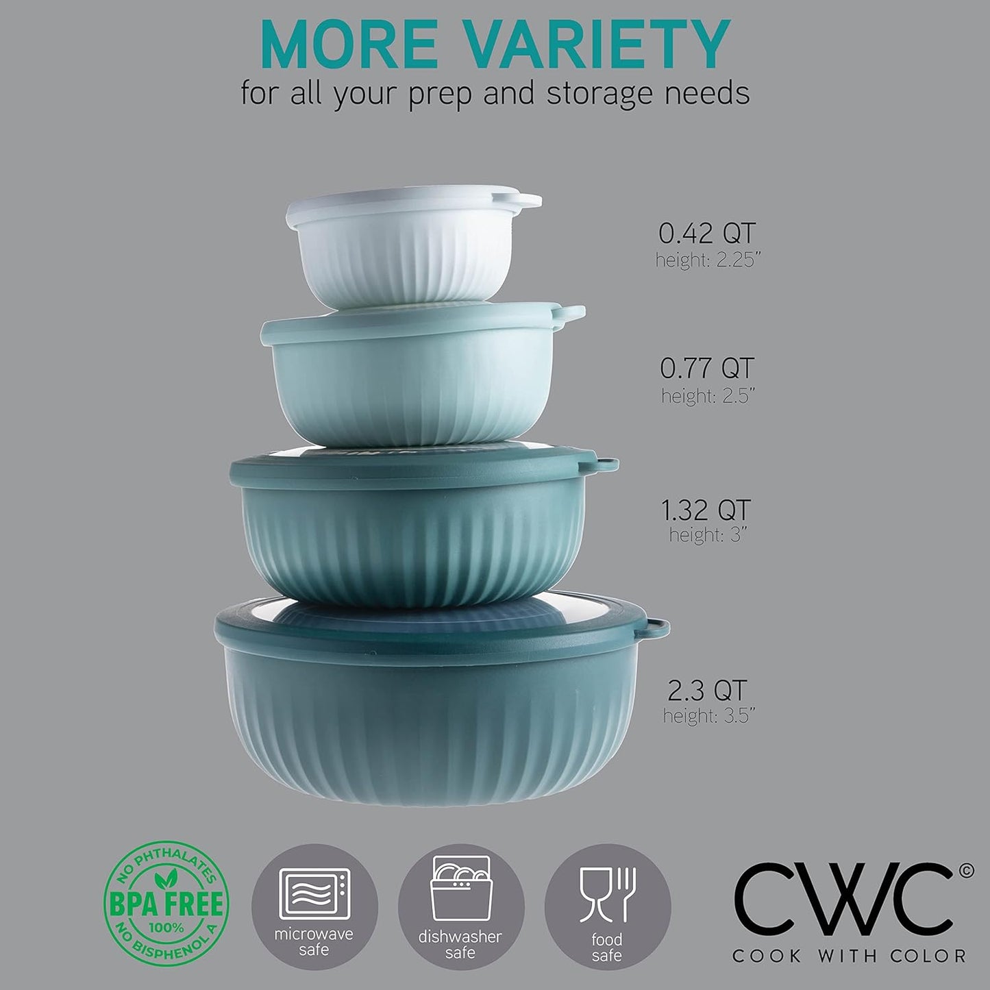 COOK WITH COLOR Prep Bowls with Lids- 8 Piece Nesting Plastic Small Mixing Bowl Set with Lids (Teal Ombre)