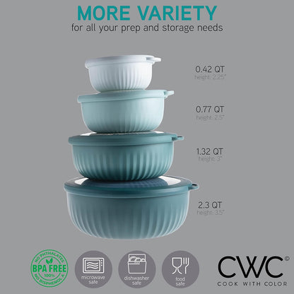 COOK WITH COLOR Prep Bowls with Lids- 8 Piece Nesting Plastic Small Mixing Bowl Set with Lids (Teal Ombre)