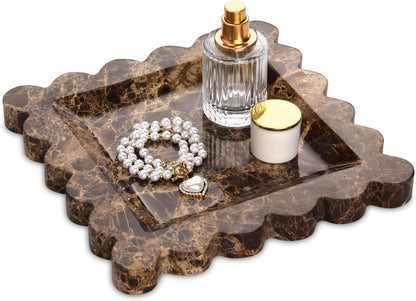 HESHIBI Marble Decorative Tray, Square, 8x8 inches, Rosso Lepanto, Luxury Natural Stone, Bathroom Vanity, Dresser Top, Kitchen Sink, Trinket Ring Tray