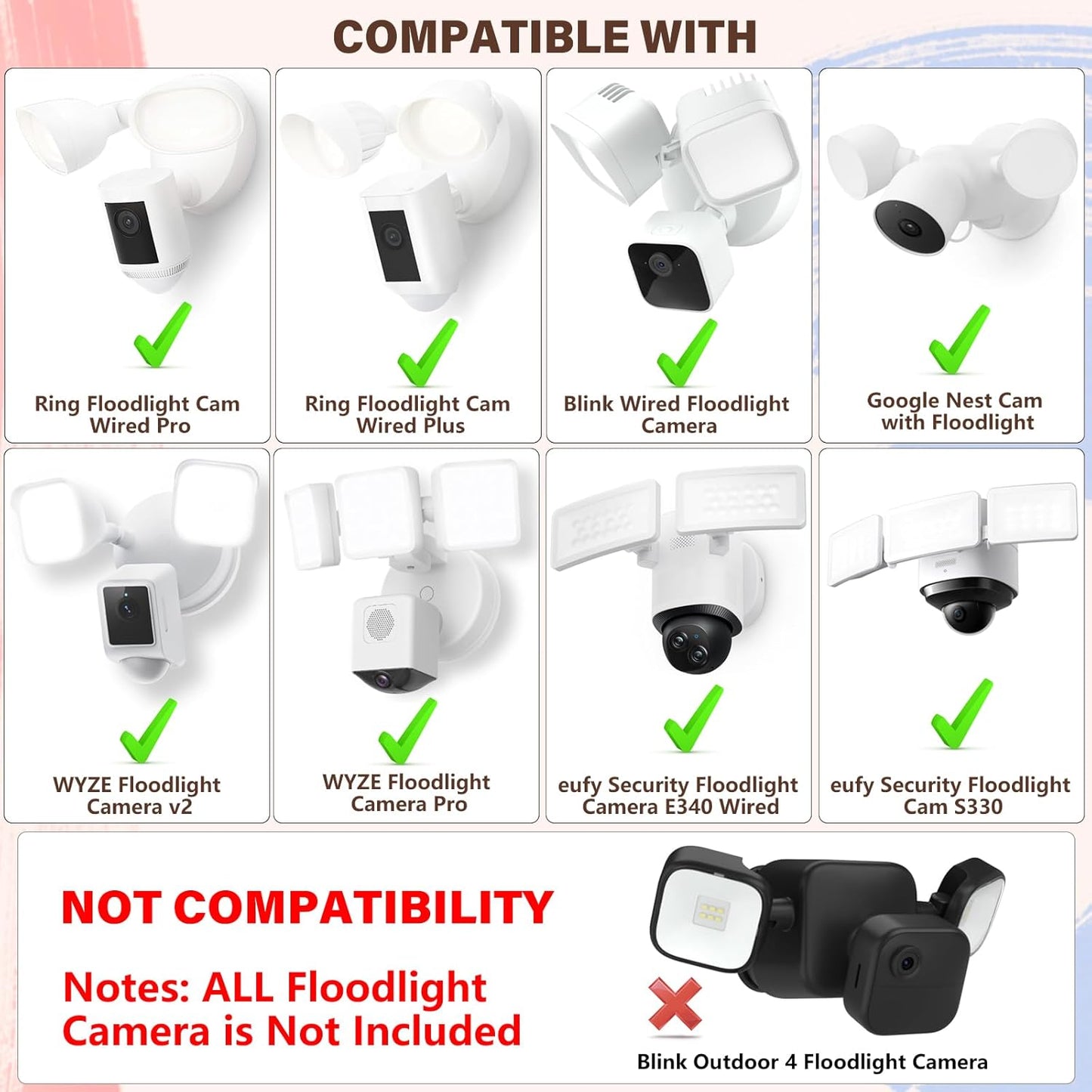 Câble d'alimentation et support enfichable pour caméras de projecteur compatibles avec Floodlight Cam Wired Pro/Plus, caméra de projecteur filaire Blink, boîtier électrique avec câble résistant aux intempéries de 6,1 m (support et cordon 2 en 1)
