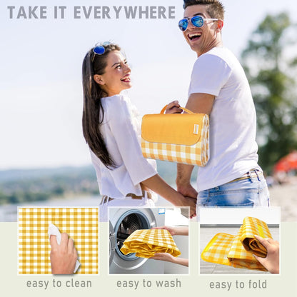 SAMSIER Large Outdoor Picnic Blankets Waterproof Foldable, Beach Blanket Sandproof Portable, Cute Picnic Mat Washable (Navy Blue, 60"×80")