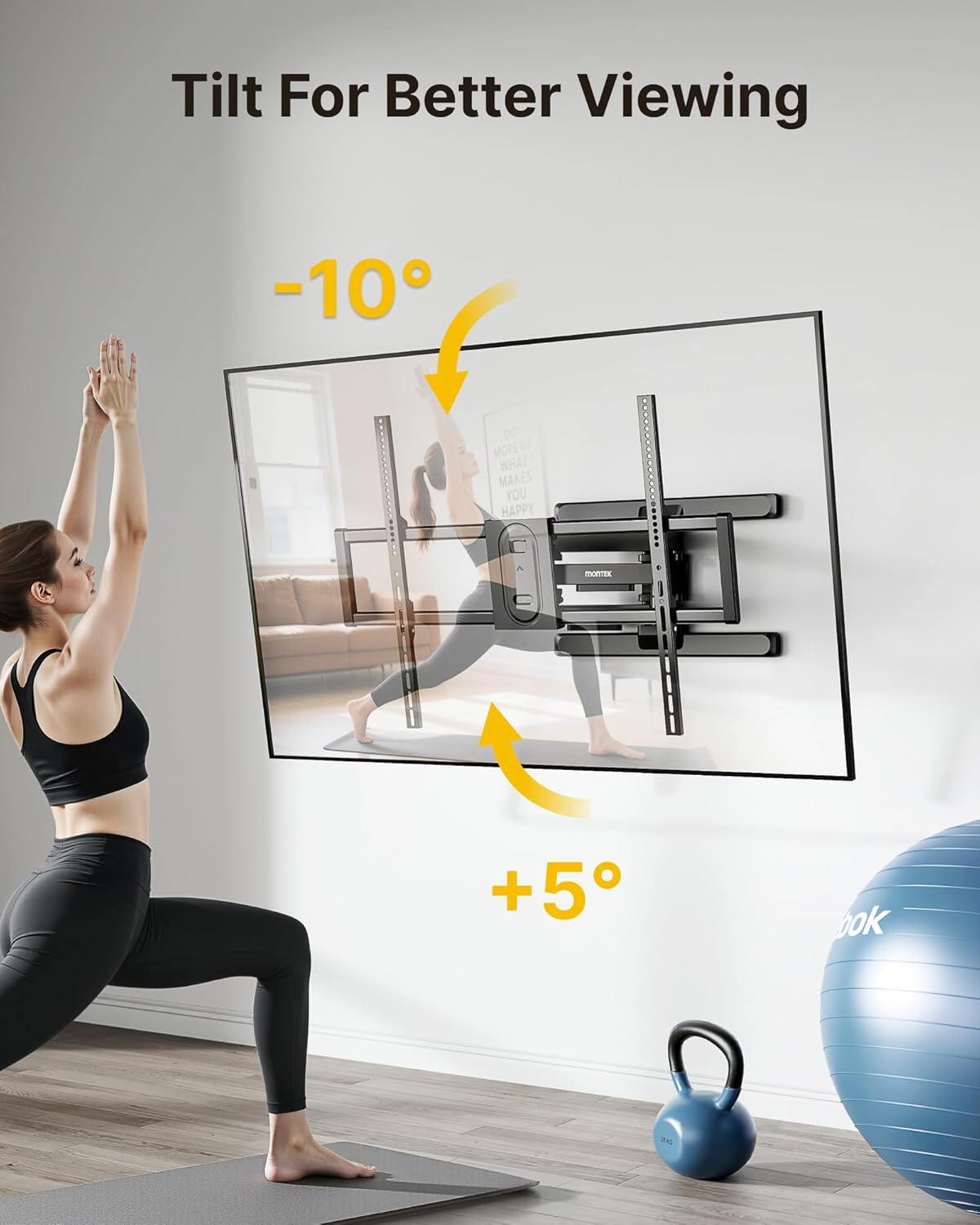 monTEK Heavy Duty TV Wall Mount for 43"–100" TVs, Pre-Assembled & 132lbs 4X Tested, Full Motion TV Mount with Tool-Free Tilt/Swivel/Extension, Max VESA 800x600, Fits 16"/18" Studs - PuriLite