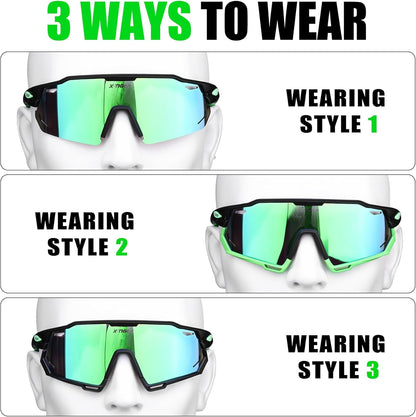 X-TIGER Polarized Cycling Glasses with 5 Interchangeable Lenses,MTB Biking Baseball Running Sports Sunglasses for Men Women