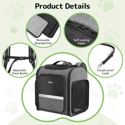 Cat Carrier Backpacks Pawtners Expandable Cat Backpack with Breathable Mesh, Pet Carrier Backpack for Cats Small Dogs Puppies Up to 25 LBS, Dog Carrier Backpack for Travel Hiking Camping Outdoor