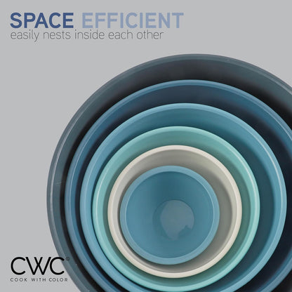 COOK WITH COLOR Mixing Bowls with TPR Lids - 12 Piece Plastic Nesting Bowls Set Includes 6 Prep Bowls and 6 Lids, Microwave Safe Mixing Bowl Set (Mint)