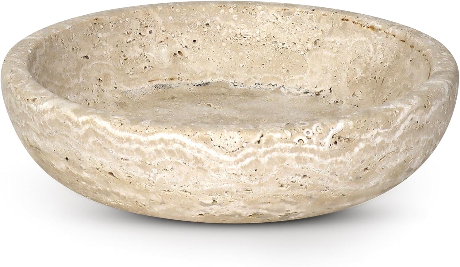 Natural Travertine Decorative Bowl for Entryway and Table Decor, 7.8 Inch Round Marble Storage Bowl for Keys, Jewelry, and Centerpiece Use, Modern Home Accent, Beige - PuriLite