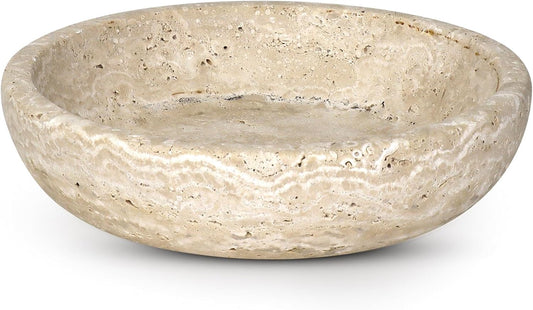 Natural Travertine Decorative Bowl for Entryway and Table Decor, 7.8 Inch Round Marble Storage Bowl for Keys, Jewelry, and Centerpiece Use, Modern Home Accent, Beige - PuriLite