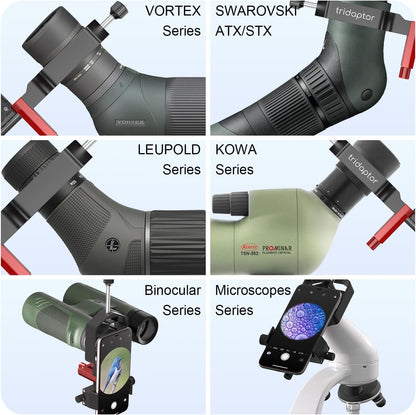 tridaptor - Universal Phone Scope Digiscoping Adapter|High-Precision XYZ Metal Telescope Mount 3-Axis Smartphone Holder for Spotting Scope Monocular Binos|Fits All Cell Phone Camera/Max 2.4" Eyepiece