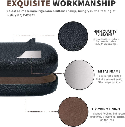 molshine Hard Shell Leather Sunglasses Case,Classic Large Glasses Case for Women Men,Sunglass Eyeglasses