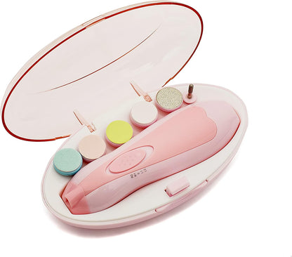 Baby Nail Trimmer - Electric Safe Baby Nail File, Trim Polish Grooming kit, Safe for Infant Newborn Toddler Girls Boys Adults, 6 Grinding Heads, with LED Light, Pink